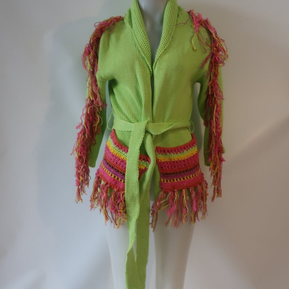 NWT Womens Regina (Item- 212) Lime Green Multicolor Crochet Cardigan Sweater L